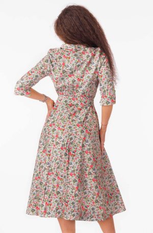 Rochie camasa cu imprimeu floricele verzi-3