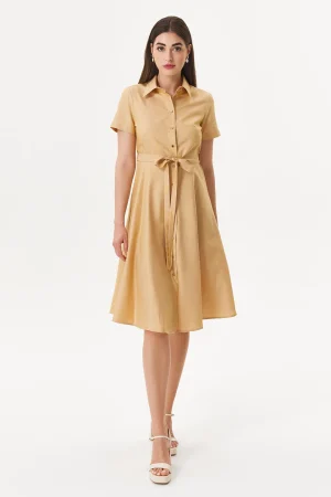 Rochie tip camasa din poplin de bumbac caramel-1