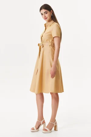 Rochie tip camasa din poplin de bumbac caramel-2