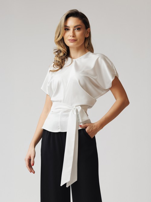 Bluza "bie" cu cordon - alb sidefat