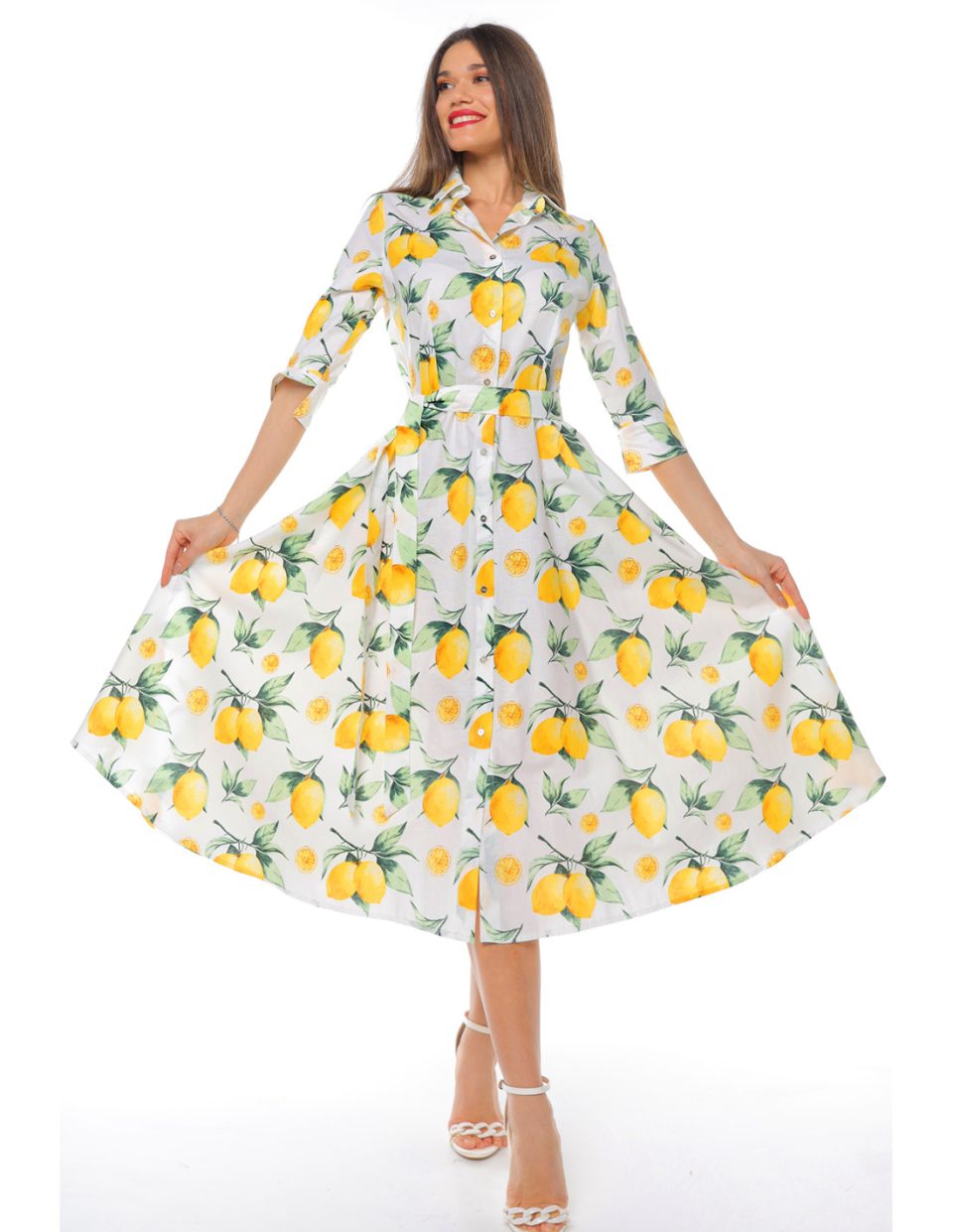 Rochie cămașă din bumbac cu imprimeu lime