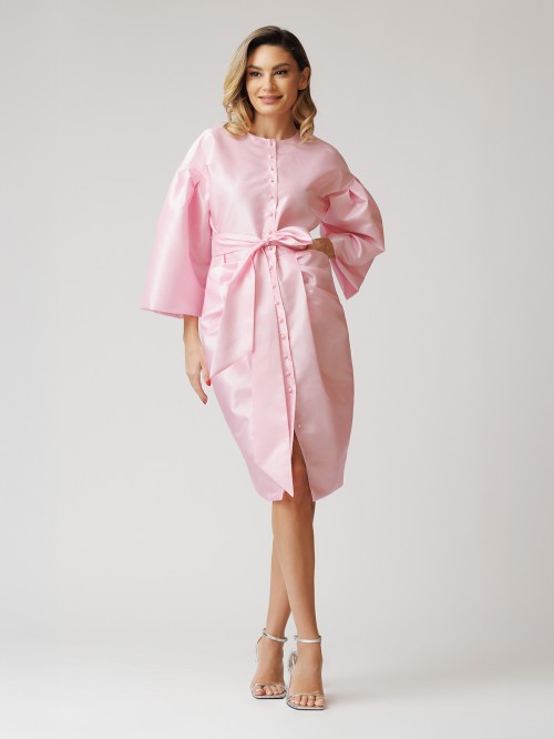 Rochie roz-pal cu maneci bufante si plii