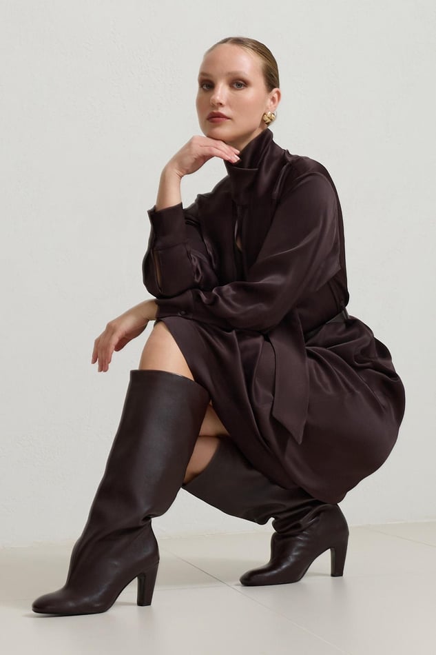 Rochie Lunga Satin Ciocolatiu