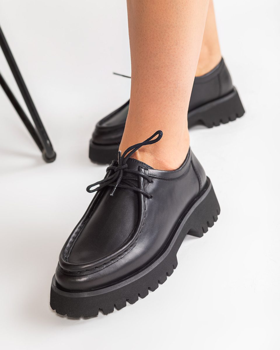 Pantofi Oxford Chunky Negri din Piele Neagra