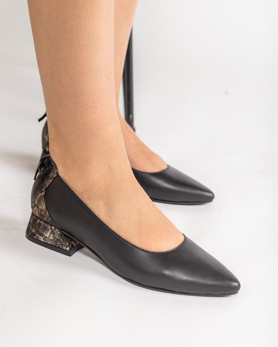 Pantofi cu Toc Jos PAOLA Piele Negru cu Imprimeu